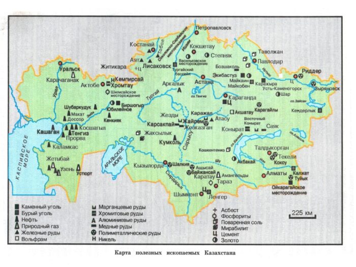 Карта полезных ископаемых Казахстана